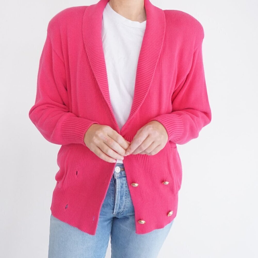 Vintage Ports International Pink Knit Double Breasted Cardigan Sweater S - Picture 2 of 11